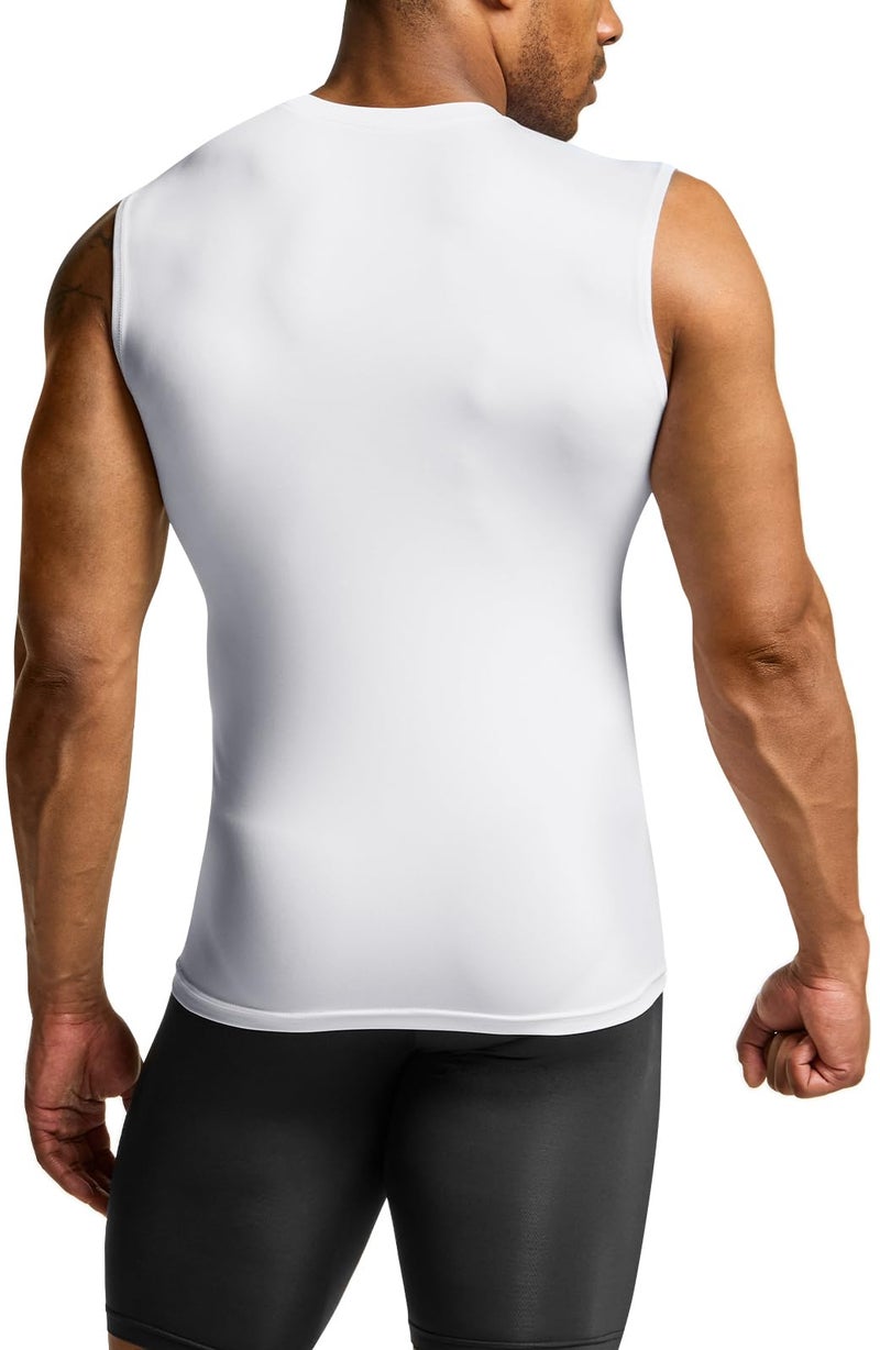 TSLA Men's Sleeveless Workout Shirts, Dry Fit Running Compression Cutoff Shirts, Athletic Training Tank Top, Active 3pack Sleevless White/White/White, Medium - Image 3